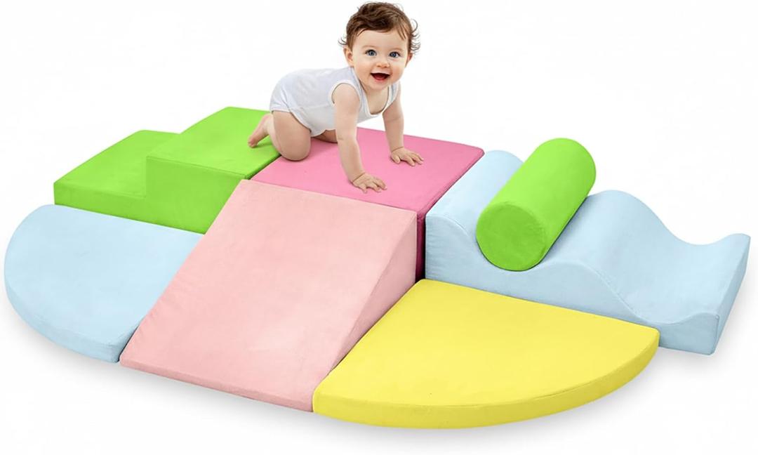 QUCHI Climbing Toys for Toddlers, Toddler Climbing Toys Indoor, 7-Piece Soft Foam Climbing Blocks Set, Toddler Playtime Corner Climber Indoor Foam Play Gym for Climbing Crawling and Sliding