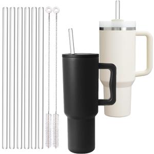 LEPCY 11 inch Reusable Straws for Stanley & Simple Modern 30 OZ Tumbler. 6 Plastic Replacement Straws + 2 Cleaning Brush. Clear and BPA Free, Protective Brush Handle Protects Your Finger
