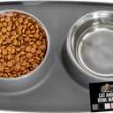 GORILLA GRIP Feeding Mat Bowl Set, 100% Waterproof BPA Free Silicone Base, 304 Stainless Steel Cat and Dog Bowls for Food and Water, Slip Resistant, High Edge, US Designed, Patent Pending, 1 Cup Gray