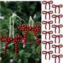 Hungdao 12 Pcs Christmas Tree Wood Beads Bow Ornaments Boho Christmas Tree Ornaments Farmhouse Wooden Beads Xmas Decor Natural Modern Xmas Decorative for Winter Party Decor(Burgundy) (Red)