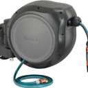 GARDENA Retractable Garden Hose Reel - 100 Feet - Auto Retract Hose Reel with 180 Swivel Wall Mount - Heavy Duty - Integrated Spray Nozzle - 08055