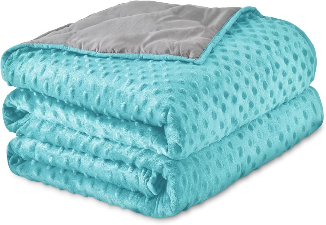 15LB Weighted Blanket with Cover for Adults 86"x 90", 2-Sided Microfiber Blanket with Premium Glass Beads for Deep Sleep, Cooling & Heating All-Season Thick Blanket (Aqua+grey)