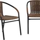 Flash Furniture Lila Modern Rattan Indoor/Outdoor Stackable Dining Chairs, Stacking Rattan Bistro Chairs for Patio or Restaurant, Set of 2, Brown