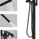 RUMOSE Tub Filler Freestanding Bathtub Faucet Matte Black Floor Mount Tub Faucet Waterfall Free Standing Bathtub Filler High Flow Brass Bath Shower Faucets with Handheld Sprayer
