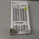 SIMPLETASTE Electric Salt and Pepper Grinder Set Automatic One Handed, Stainless Mill Shakers with Lights and Adjustable Coarseness, Battery Operated (Set of two, Silver)