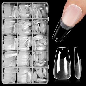Bellefin 420Pcs Medium Coffin Nail Tips, 15Sizes Coffin Nails Tips Clear Press on Nails Soft Gel Acrylic False Nail Full Cover Half Matte Fake Nails for Nail Extensions DIY Home Nail Art