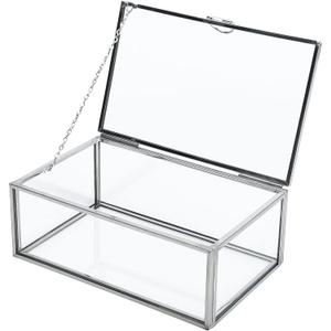 HighFree Vintage Glass Box with Lid - Clear Jewelry Glass Display Box Keepsake Box - Home Decor Decorative Box for Trinket Rings Bracelet (Silver, X-Small)