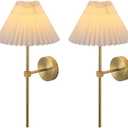 KELUOLY Wall Sconces Sets of 2 White Fabric lampshade Gold Wall Lamp Column Bracket Wall Lighting Bathroom Dresser Hardwired lamp Applicable to Living Room Bedroom Dining Room