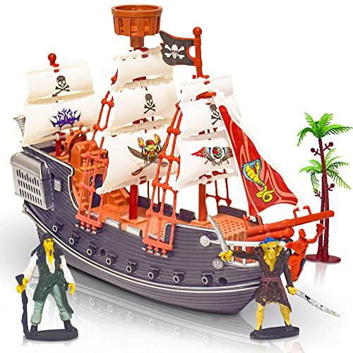 ArtCreativity 10 Inch Pirate Boat Playset, Detailed Ship Toy with 2 Pirate Action Figures & Tree, Fun Party Favor and Prize for Boys & Girls Ages 3+