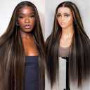 Ombre Lace Front Wig Human Hair 1B/30 Highlight Straight Wigs 13X6 Transparent Lace Frontal Glueless Wigs Honey Blonde Colored Human Hair Pre Plucked for Women 28inch