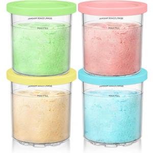 FIRJOY Replacement Pints and Lids 16 oz. Containers, Compatible with Ninja Creami NC301 NC300 NC299AMZ Series (4 Pack - Green, Pink, Yellow, Blue)