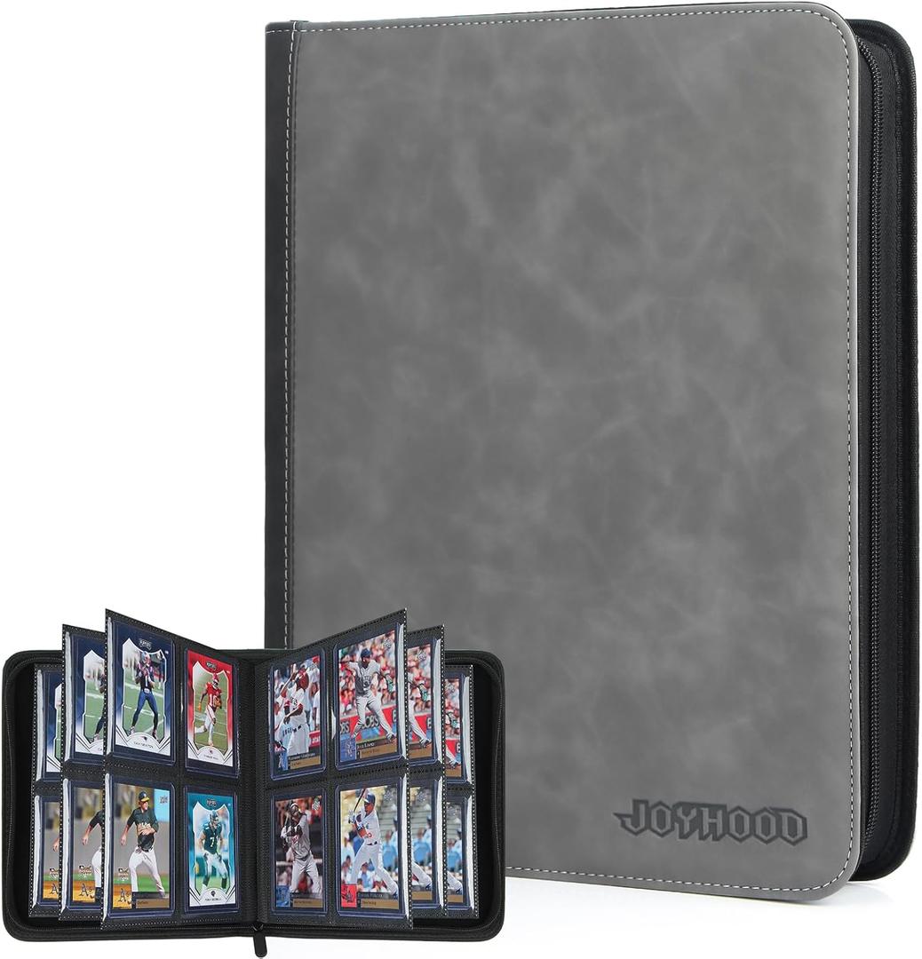 Top Loader Binder, Top Loader Collection Album for Trading Cards and Sports Card Holds 112 Top Loaders, Not for Cards WITHOUT a Top Loader (Gray, 4 Pockets)