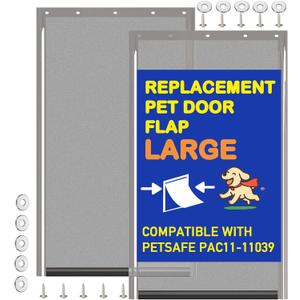 2 Pack Large Dog Door Replacement Flaps with Screws & Washers, Compatible with Petsafe Freedom Doggie Doors PAC11-11039 10 1/8" X 16 7/8" Weather Resistant Flexible (without Bracket-Smoky Translucent)