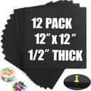 AKTOP Black Cork Bulletin Board 12x12, 1/2" Thick Felt Cork Board Tiles 12 Pack, Small Square Pin Board for Wall, Self Adhesive Corkboards with 120 Push Pin Wood Clips for School, Home & Office