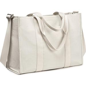 Laptop Tote Bag for Women Work 15.6 inch Canvas Shoulder Bags Computer Messenger Purse Teacher Handbag Office Briefcase (Light-Grey)