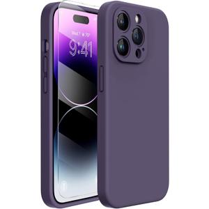 Miracase Designed for iPhone 14 Pro Case, with Tempered Glass Screen Protector, [Upgraded Camera Protection], Shockproof Liquid Silicone Rubber Phone Case Cover for 14 Pro 6.1 inch, Dark Purple