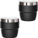 4 oz Espresso/Coffee Cup, Ceramic-Lined 18/8 Stainless Steel, Double-Wall Vacuum Insulated, Stackable, Dishwasher Safe, Fits Most Espresso Machines (Black, 2 Pack)