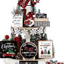 Dandat 15 Pcs Christmas Tiered Tray Decor - Red & Black Buffalo Plaid, Snowflake, Tree, Gnome, Truck - Wooden Signs - Farmhouse Christmas Decor for Home, Table, Shelf