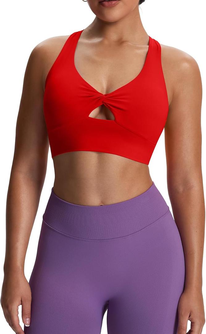 Aoxjox Women's Workout Sports Bras Twist Front Fitness Padded Training Gym Bra Yoga Crop Lola Tank Top (Racing Red, Small)