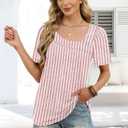 WIHOLL Womens Summer Tops Short Sleeve Shirts Square Neck Spring Outfits 2026 Fashion Clothing Blouses (Pink, XXL)
