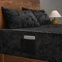 David's Home Velvet Fitted Sheet and Pillowcases Set Queen Size, Extra Deep Pocket up to 18", Soft Plush Fleece Bottom Sheet with Side Pocket & Elastic Corner Straps, Christmas Fall Winter, Black (Queen(60x80x18"+20"x30"(2)))