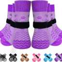 EXPAWLORER 6Pcs Anti Slip Dog Socks to Prevent Licking Paws, Dog Shoes for Winter, Double Sides Dog Boots & Paw Protectors Booties for Hardwood Floors with Grippers Small Medium Large Senior Dogs, M (Purple)