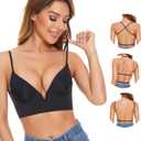 Low Back Bras-Seamless Deep-V Plunge Invisible Backless Bra-Lightly Lined Underwire Halter Multiway Low Cut Bra 34B (Black)