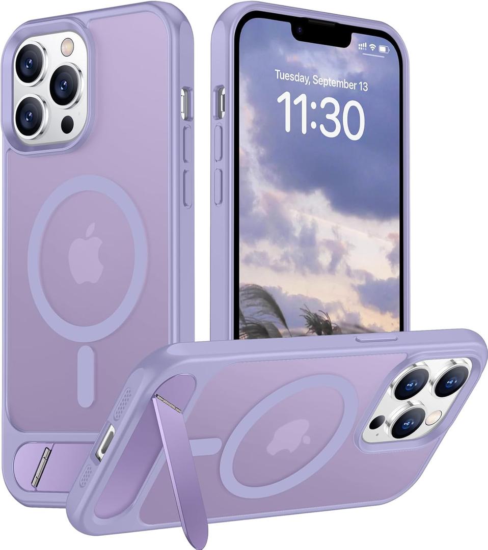 Temdan Magnetic Compatible with iPhone 13 Pro Max Case, [Built-in Invisible Kickstand][Compatible with MagSafe] [Military Grade Shockproof] Slim Translucent Matte Phone Case for iPhone 13 Pro Max 6.7" (Lavender Purple)