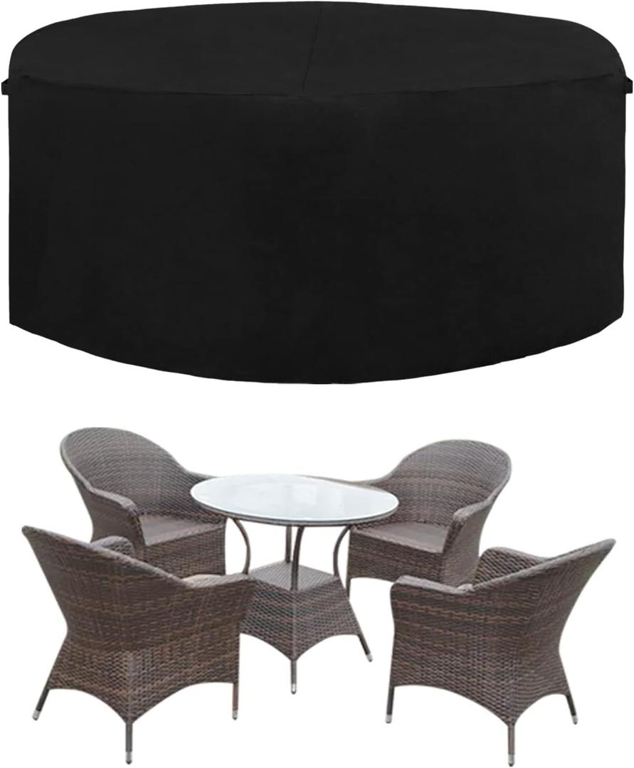Easy-Going 600D Heavy Duty Round Patio Furniture Set Cover, Waterproof Outdoor Table and Chair Set Cover, (62"DIAx 28"H, Black)
