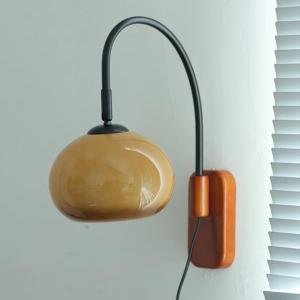 Modern Decoration Wall Sconce Mid Century with White Milk Glass Vintage Industrial Wood Wall Light Hardwired Smoke Grey Amber Farmhouse Reading Wall Lamp for Bedroom Living Room Bedside