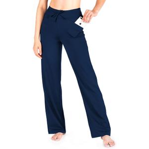 Yogipace Tall Women's Loose Fit Wide Leg Yoga Pants Drawstring Lightweight Sweatpants with Pockets, 35", Navy Blue, Size L