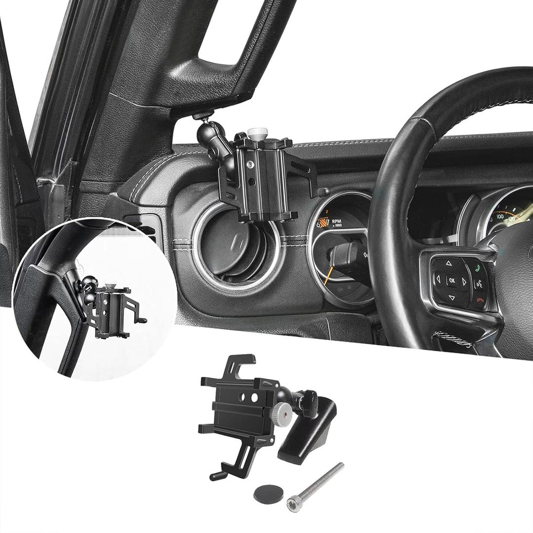 for JL A Pillar Grab Handle Cell Phone Holder Adjustable Anti-Shake Stabilizer Phone Mount for 2018-2021 Jeep Wrangler JL JLU & Gladiator JT