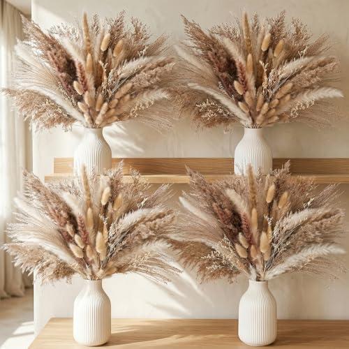 JOHOUSE 450PCS Natural Dried Pampas Decor - Dried Flower Filler for Centerpieces, Boho & Farmhouse Wedding, Home Vase & Spring Bunny Tails