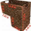 Woven Stair Baskets with Cut Out Handles - Natural Water Hyacinth Storage Organizer Bin for Wooden & Carpeted Stairs, Home Clutter Reducing Shelf Decor (Dark brown)