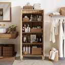 JASIWAY Tall Bathroom Storage Cabinet with Doors and Shelves, 57" Linen Floor Storage Cabinet for Laundry Entryway, Wood Freestanding Pantry with Metal Handle, Adjustable Shelves, Anti-Tipping Device, 57.5 inch