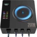 200W 5-Port USB C Independent Fast Charging Station(140W Max) PD 3.1 Wireless Magnetic Charger Adapter All in One Charger OTA Upgrade LCD Display iPhone, iPad and Multiple Devices