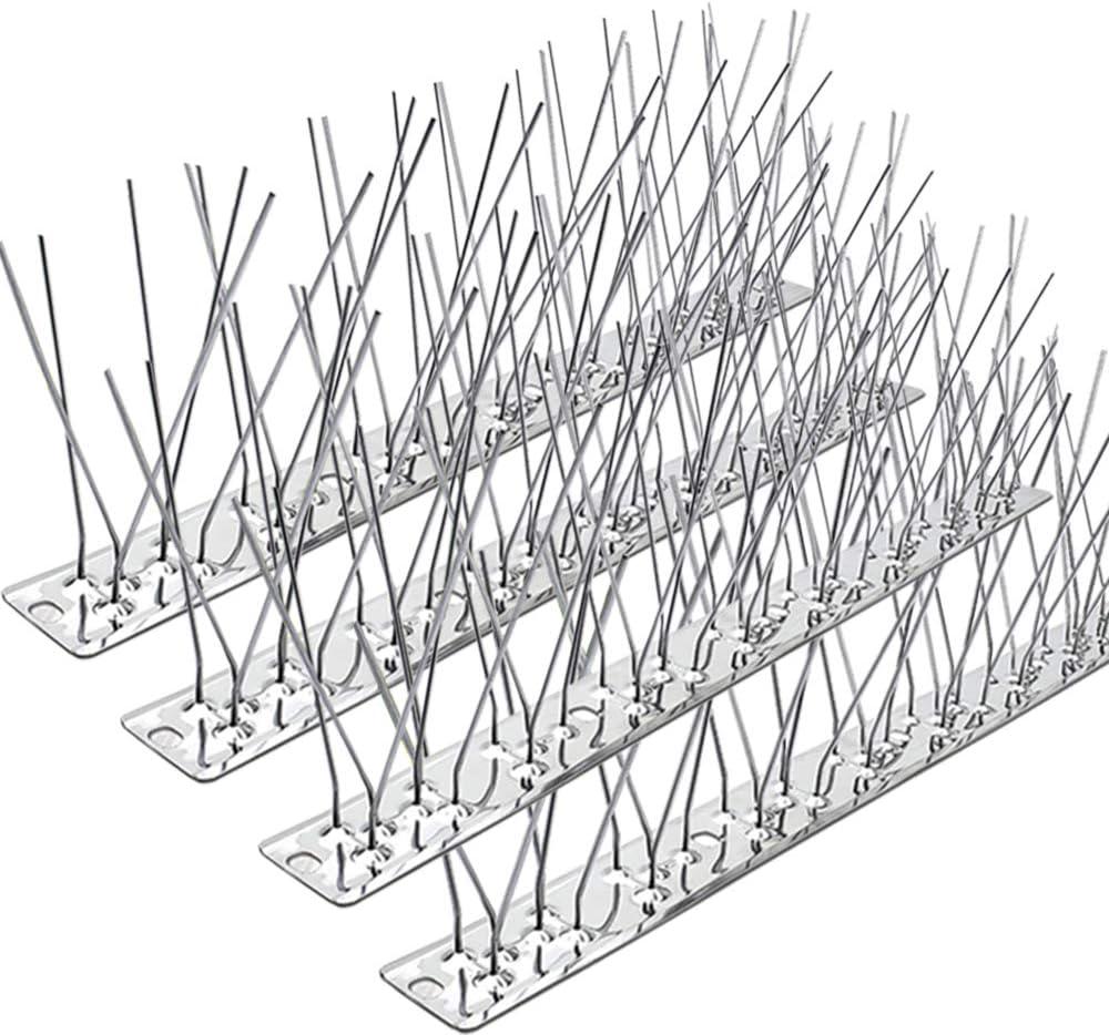 PANGCH Bird Spikes,Stainless Steel Bird Spikes Metal Bird Spikes Fence Spikes Easy to Install - 5 Strips 4.1 Feet Coverage