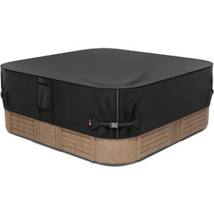 iBirdie Outdoor Waterproof and Weatherproof Hot Tub Cover 85 x 85 inch fit 84 x 84 or 83 x 83 or 82 x 82 or 7 ft x 7 ft Square SPA 600D Heavy Duty Protectors Protective Cover Cap (Black)