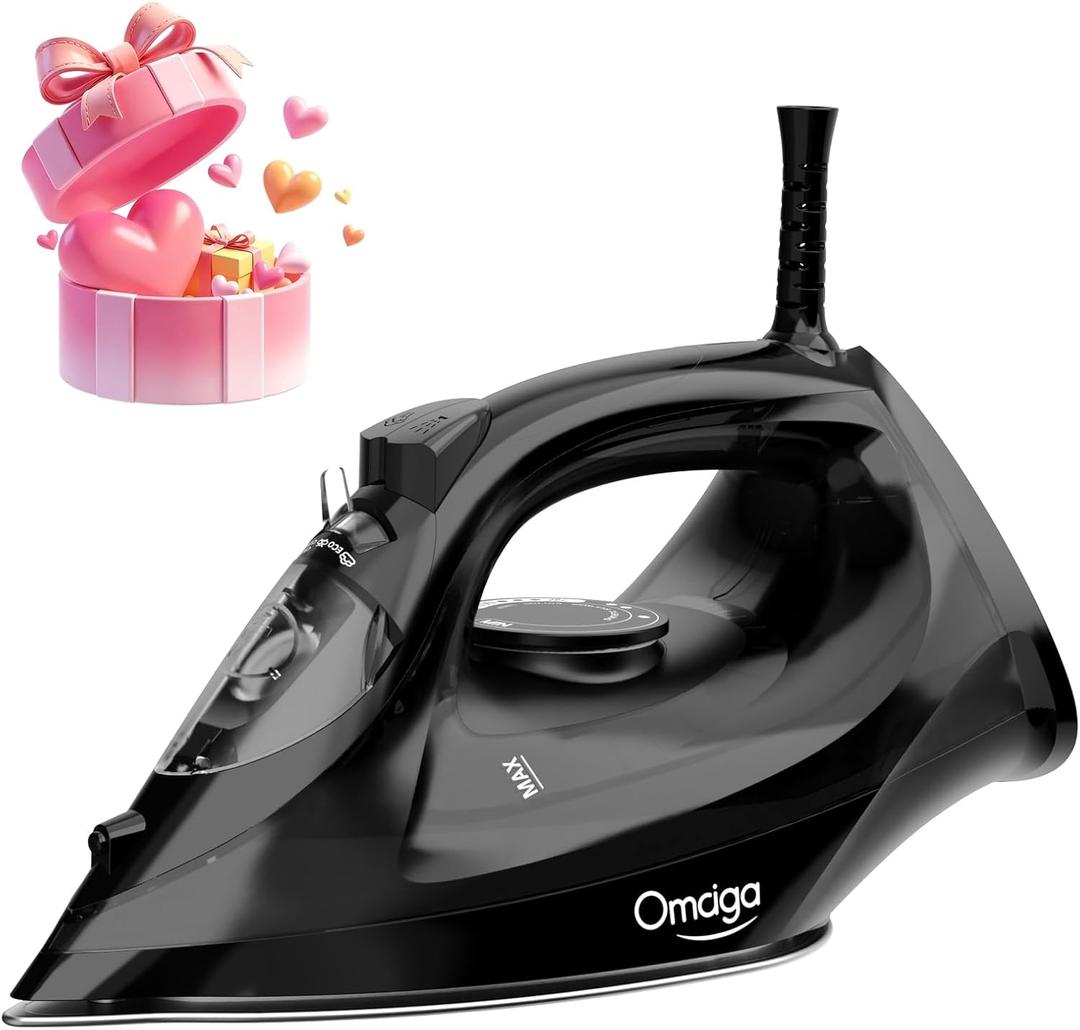 Steam Iron for Clothes, 1500W Iron with Rapid Heating, Non-Stick Ceramic Soleplate, Burst of Steam, Self-Cleaning, Auto-Off, Anti-Drip, 11.84oz Water Tank Ironing Clothes for Home, Black