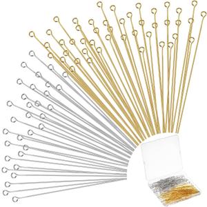 Sureio 500 Pieces 2 Inch 50 mm Eye Pins for Jewelry Making DIY Earring Eye Pins Jewelry Making Supplies for Craft Bracelet Necklace Pendant Accessories Supplies(Gold, Silver)