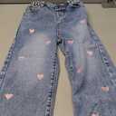 GORGLITTER Girl's Baggy Jeans Denim High Waisted Heart Graphic Print Straight Wide Leg Cargo Joggers Pants Size: 6 Years