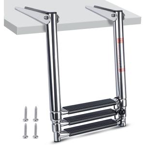 Hoffen 3 Step Telescopic Marine Boat Drop Ladder Swim Step - Stainless Steel Folding Ladder for Boat Yacht