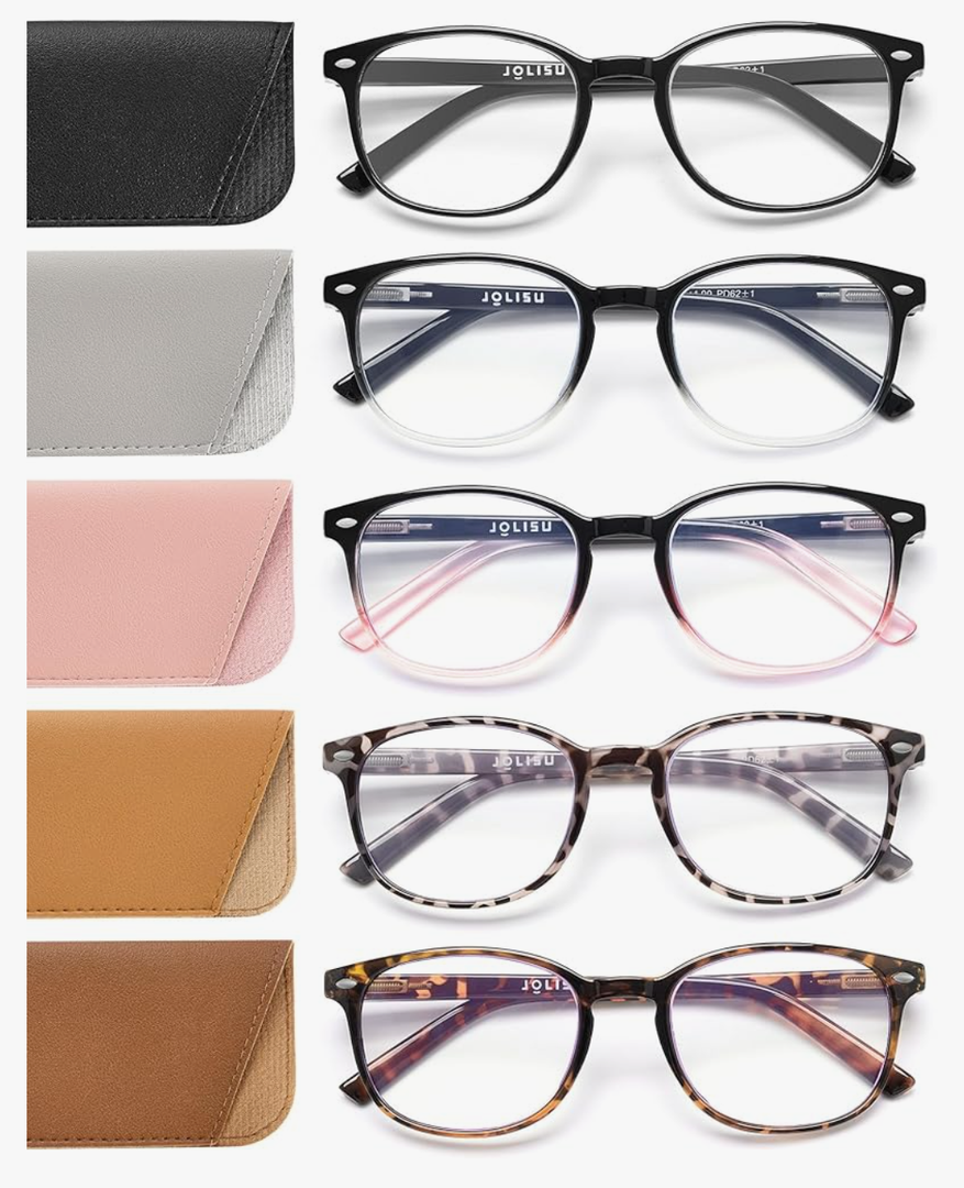 JOLISU 5 Pack Reading Glasses For Women, Blue Light Blocking Computer Reader Spring Hinge Eyeglasses