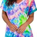 GOOTUCH Womens Summer Tops Tie Dye Short Sleeve Shirt V Neck T Shirts Casual Loose fit Blouses (S)