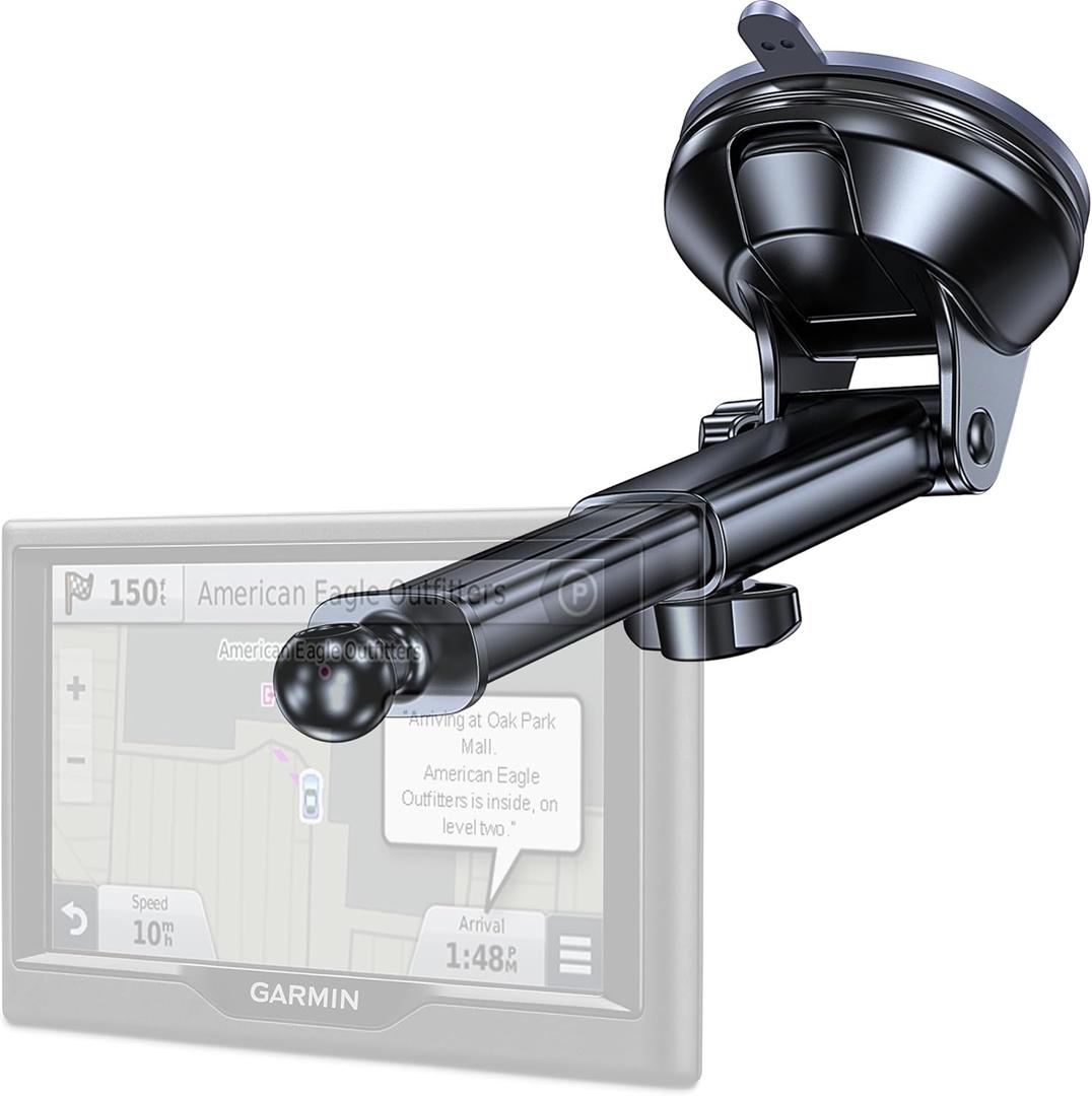 GPS Suction Cup Mount for Garmin GPS MountStrong suctionReplacement GPS Dash Mount 17mm Ball Mount Long Dashboard Windshield Car Holder for Garmin Nuvi Drive Dezl RV Driveassist,GPS Holder for Truck (Black)