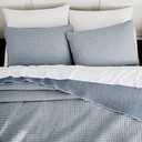 WDCOZY Chambray Pick Stitch Twin Size Quilt Set, Denim Blue Striped Lightweight Soft Summer Spring Bedspread, Bamboo Linen Like Textured Coverlet, Farmhouse Country Rustic Bedding, Thin Comforter