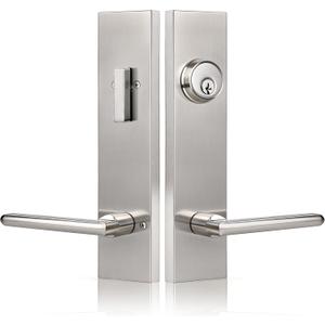 Front Door Handle and Deadbolt Set, Brushed Nickel Entry Door Lock Set with Deadbolt, Heavy-Duty Zinc Alloy Exterior Door Lock Set