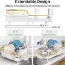 SNTD Dish Drying Rack, Expandable Dish Rack for Kitchen Counter, Stainless Steel Dish Drainer with Drainboard Set and Utensil Holder (Gold)