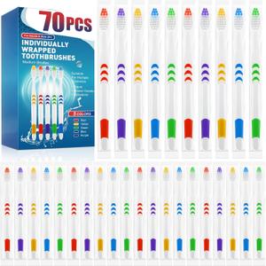 Navona 70 PCS Premium Individually Wrapped Bulk Toothbrush Pack, Disposable Toothbrushes, Kids Toothbrush, Medium Soft Bristle Toothbrushes, Ergonomics Handle, Perfect for Travel Hotel Donation