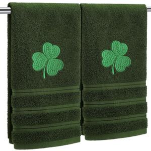 Tudomro 2 Pcs Easter Bunny Hand Towels Yellow Bathroom Decor 14x29 Inch Embroidered 100% Cotton Soft Absorbent Spring Floral Decorative Hand Towels for Bathroom Kitchen(Green Clover)